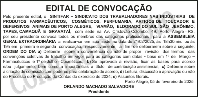 Edital de Notificação Sintifar RS
